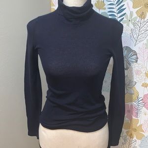 Madewell Navy blue shimmer turtleneck thin long sleeve sweater.